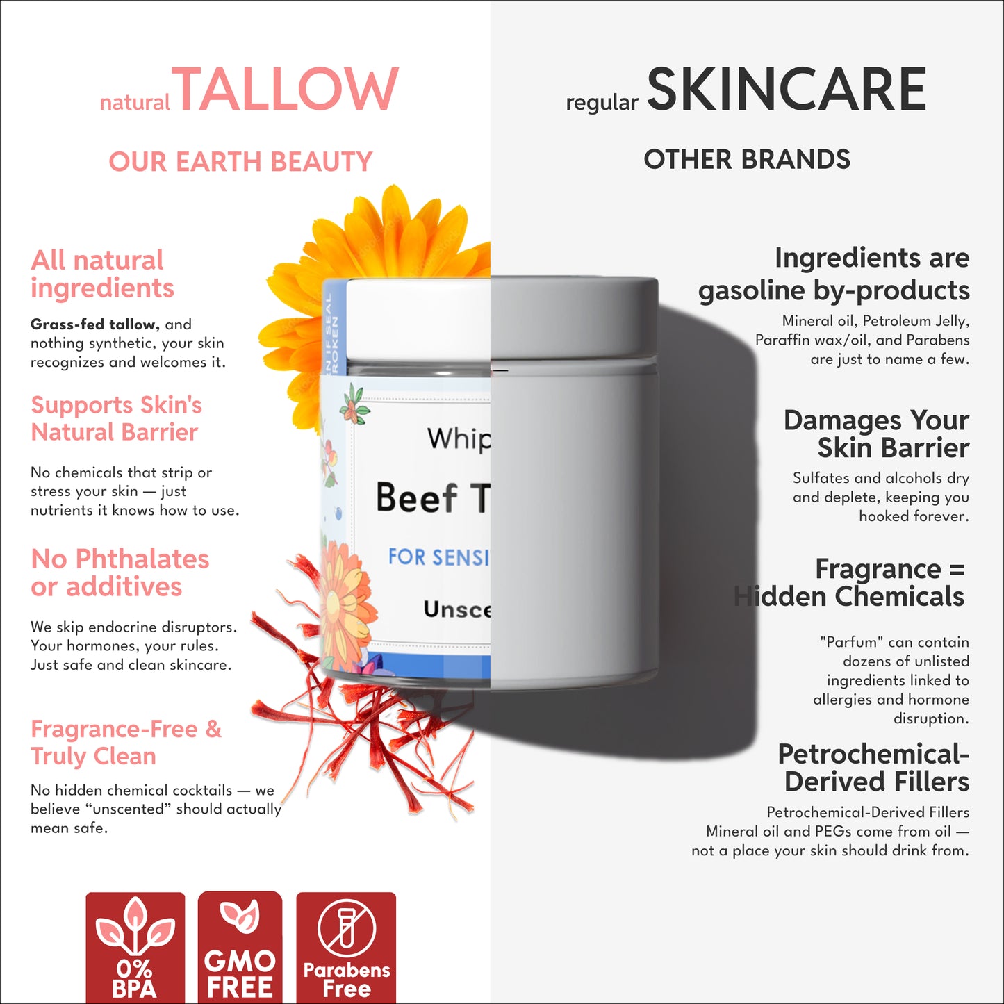 Whipped Beef Tallow Balm – Unscented | Organic Moisturizer for Sensitive Skin