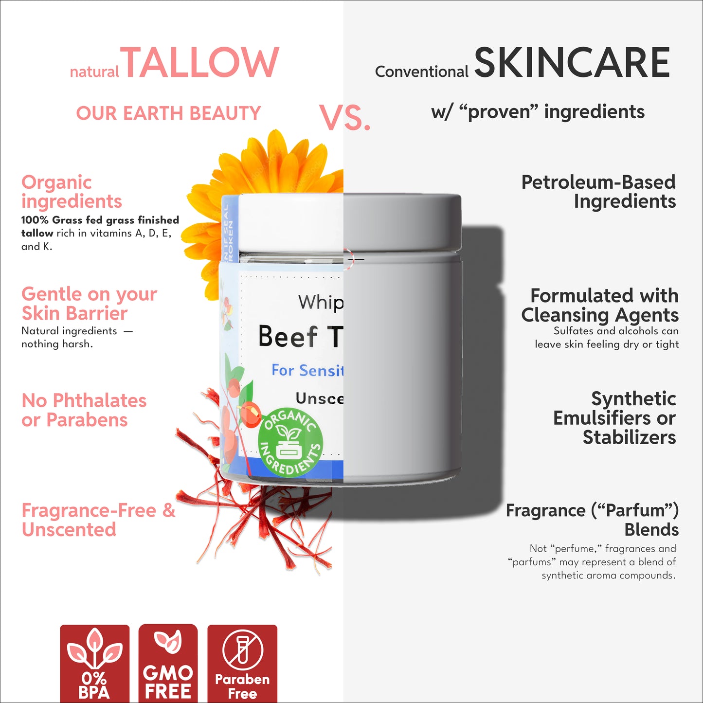 Whipped Beef Tallow Balm – Unscented | Organic Moisturizer for Sensitive Skin