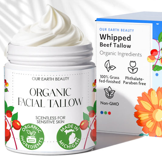 Organic Beef Tallow Face Cream Moisturizer for Skin Unscented | Grass Fed Finished Whipped Balm for Dry, Fine Line, Mature, and Sensitive-leaning Skin Types | Made in USA (8 Fl Oz Ounce)